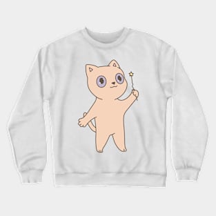 Cute orange peach cat illustration magic wand Crewneck Sweatshirt